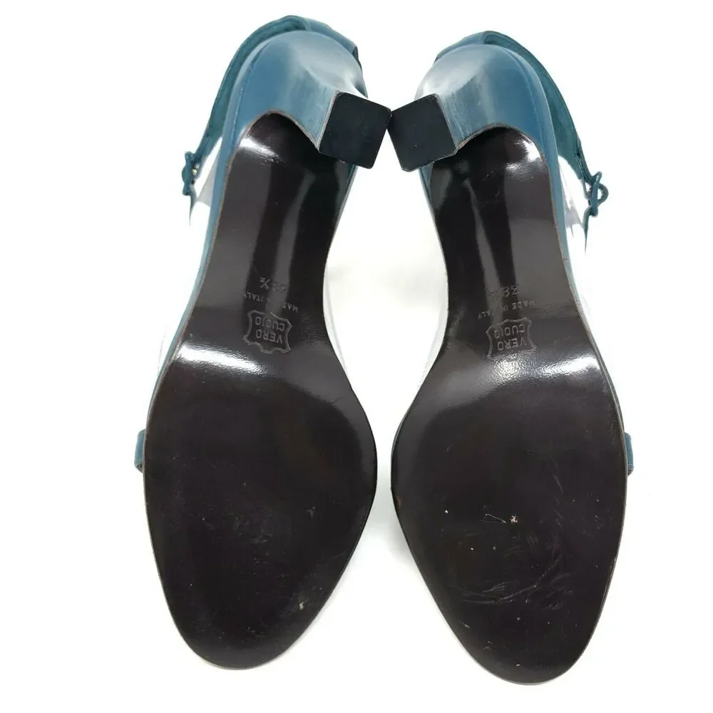 Missoni‎ Heels Women's 8.5 / 38.5 Glittler Heart Pump Teal Green Leather T-Strap